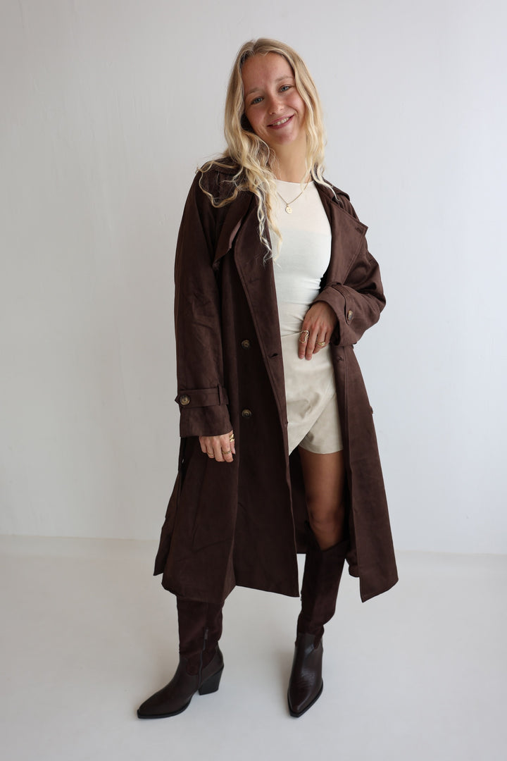 Longline Faux Suede Coat