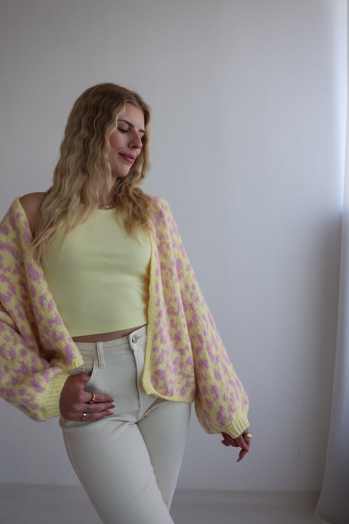 Offener Cardigan mit Leoprint