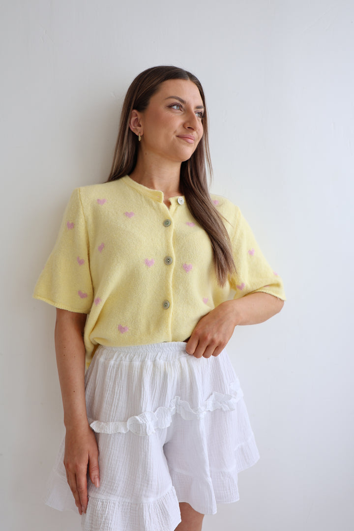 Kurzarm Cardigan Jolina mit Herzprint