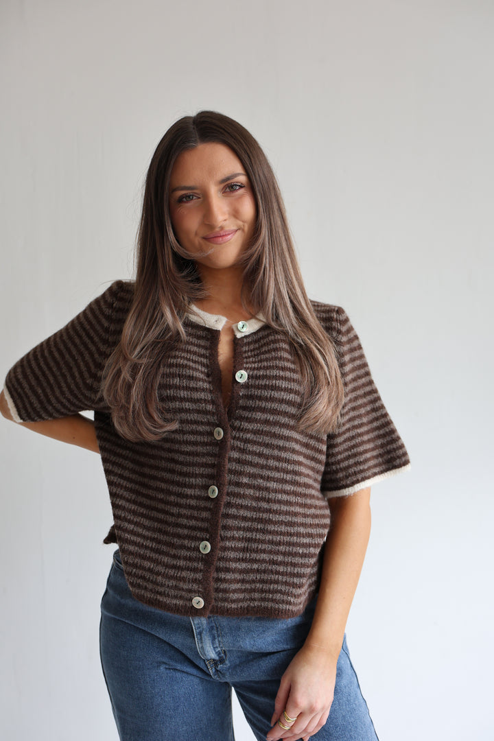 Gestreifter Kurzarm Cardigan Carlotta
