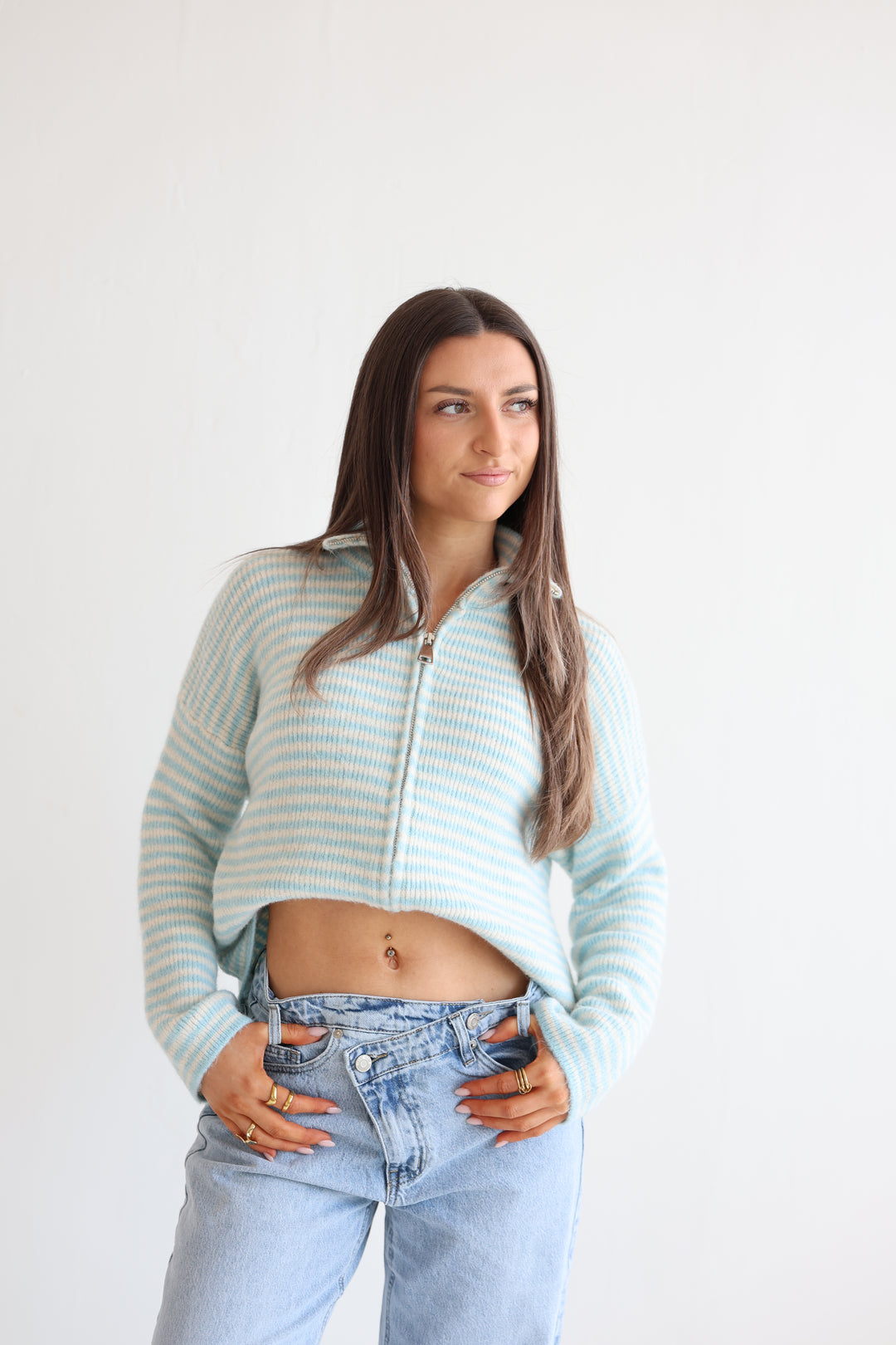 Zip Cardigan Fine Stripes