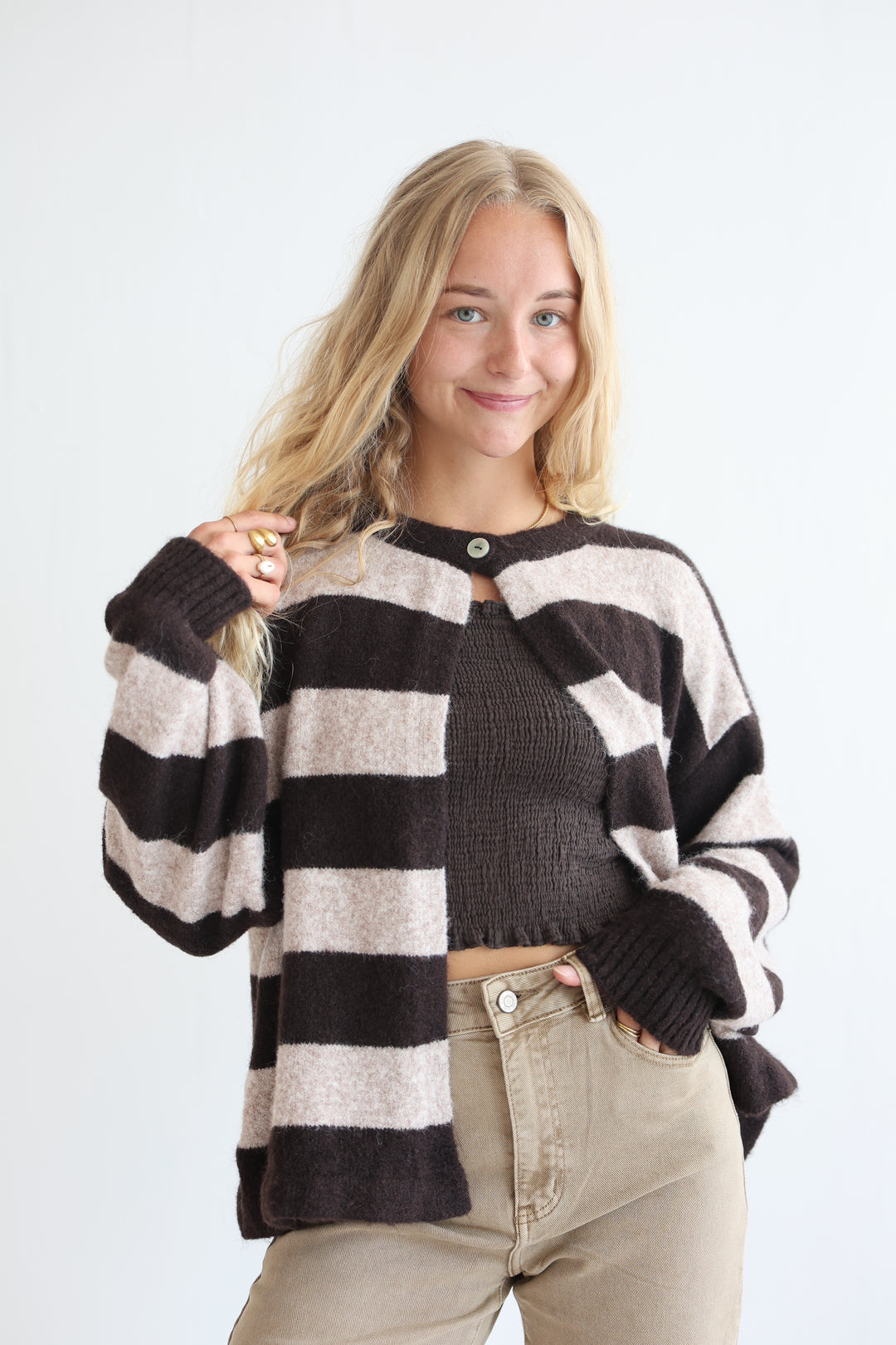 Sugar Stripe Button Cardigan