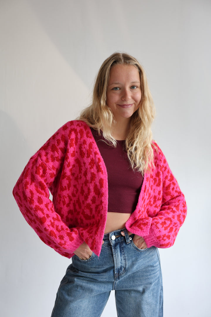 Offener Cardigan mit Leoprint