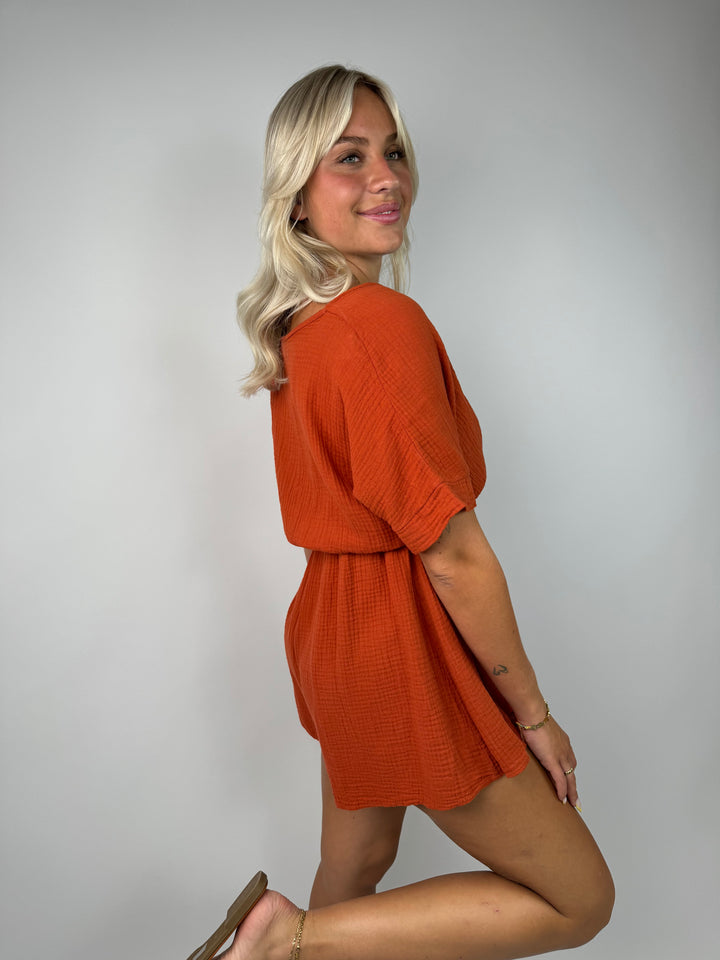 Musselin-Jumpsuit mit V-Ausschnitt Mara