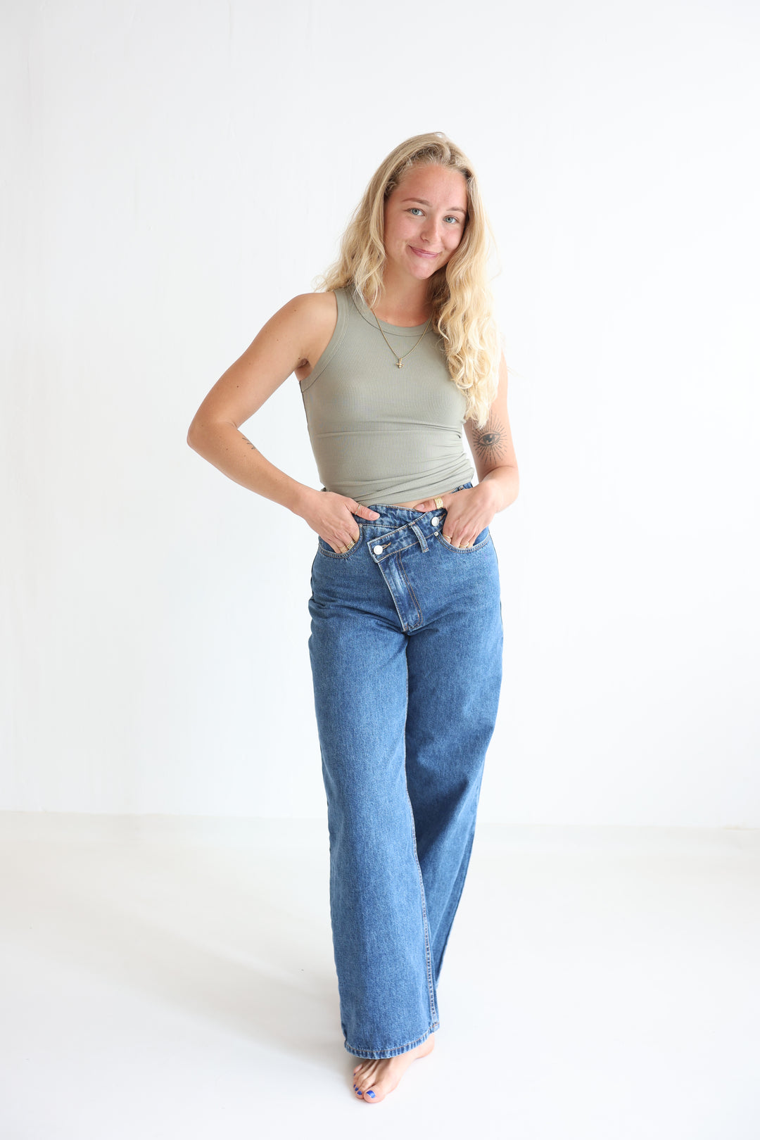 Cross Front Wide Leg Jeans