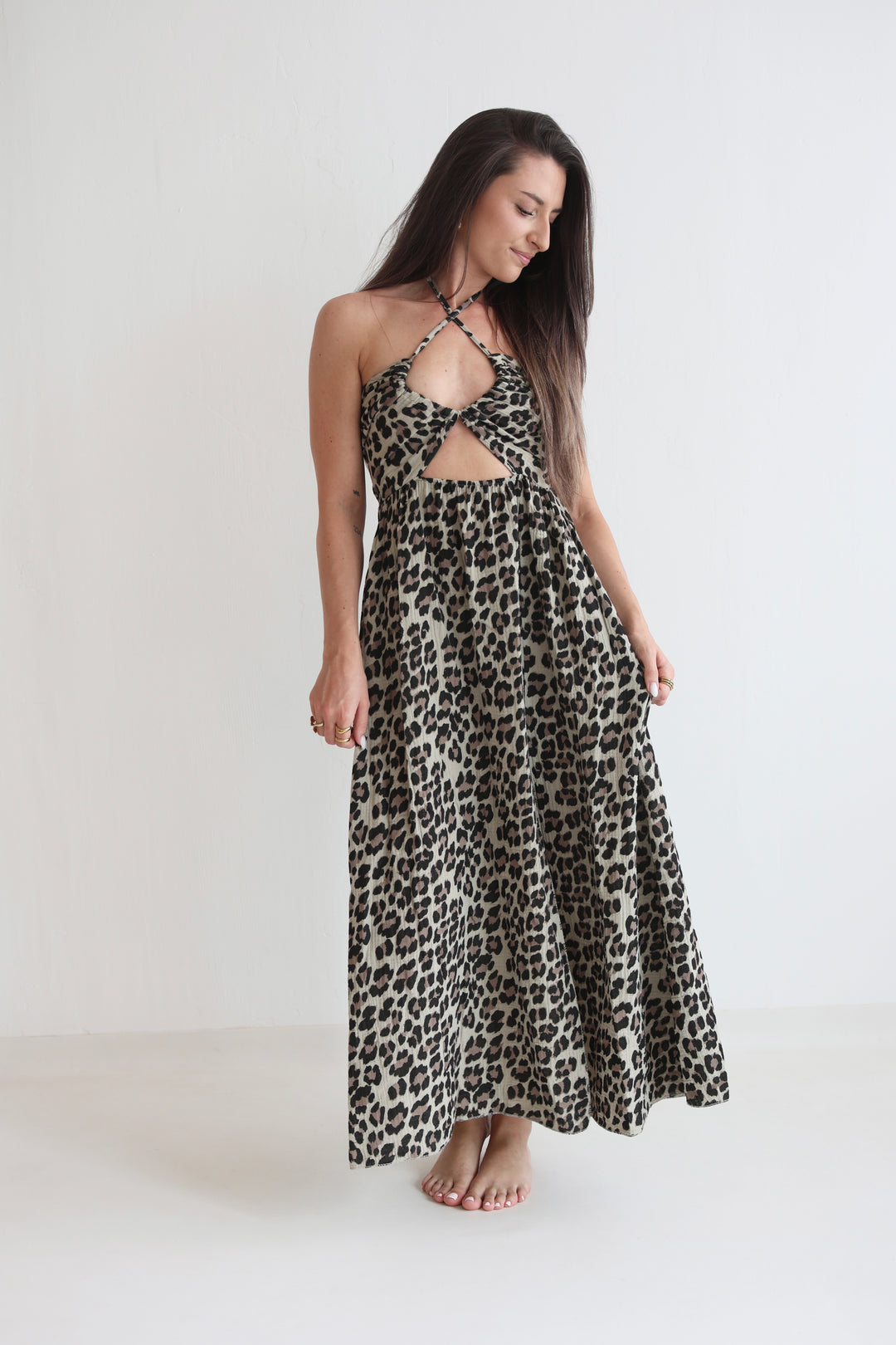 Langes Musselinkleid mit Cut-Outs Leona