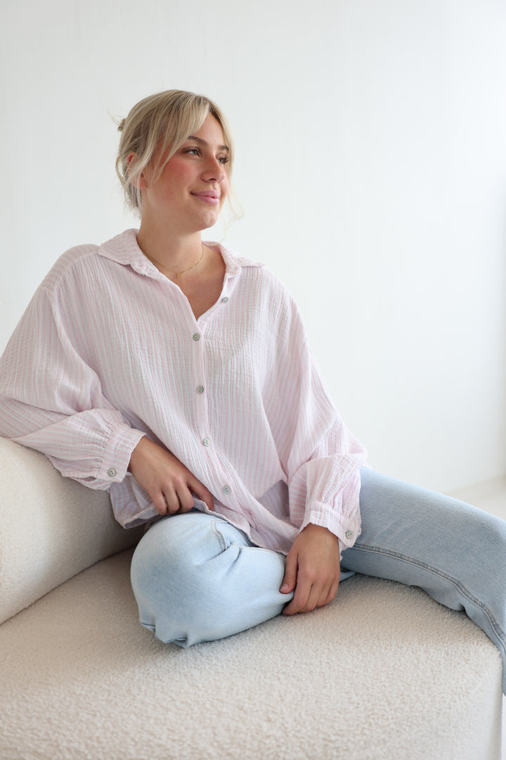 Kurzes Blusenhemd aus Musselin Wide Stripes