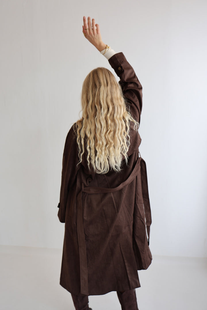 Longline Faux Suede Coat