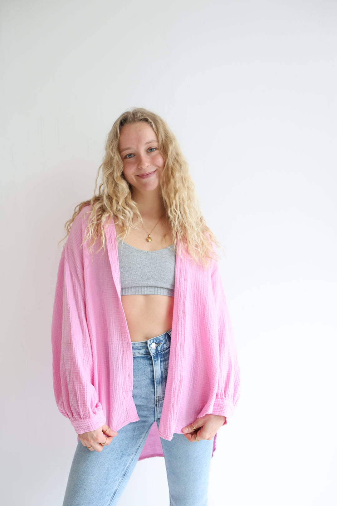 Kurzes Blusenhemd aus Musselin (einfarbig)