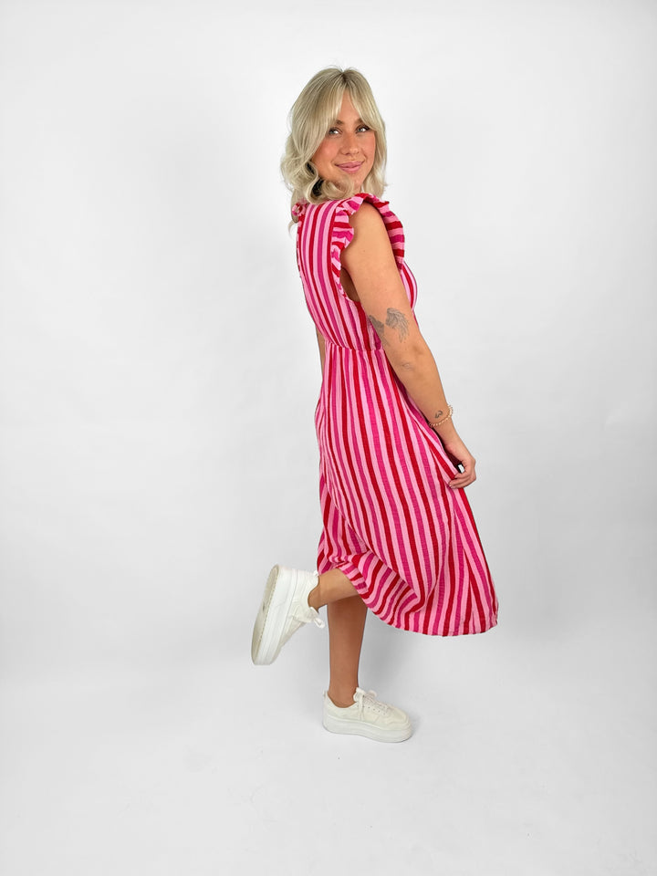 Langes Musselinkleid mit Rüschen Sweet Stripes