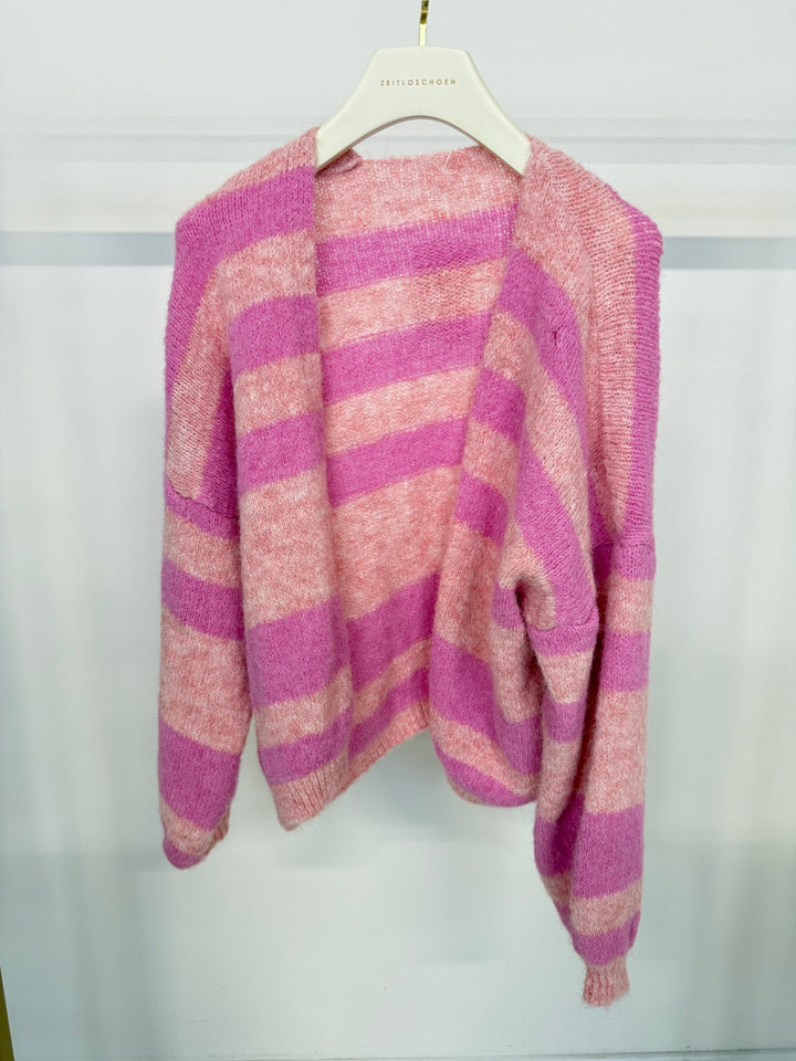 CHUNKY STRIPED CARDIGAN STRAWBERRY (B-WARE)
