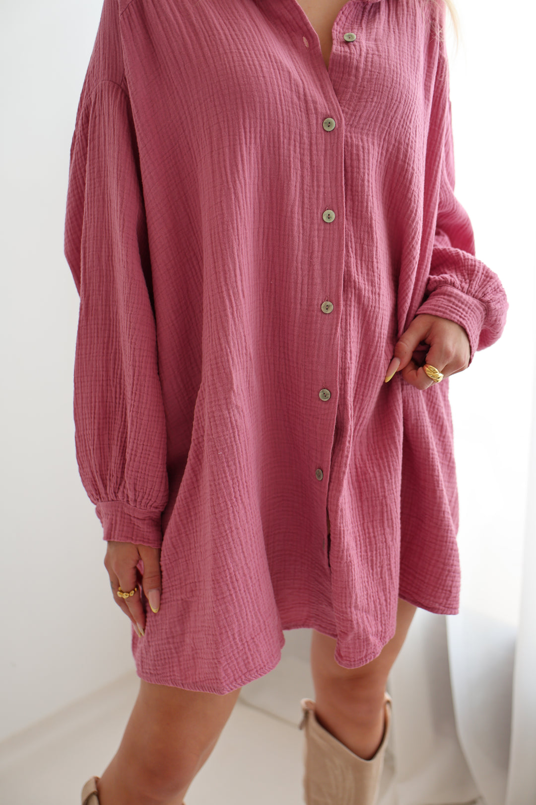 Oversize Blusenhemd aus Musselin (einfarbig)