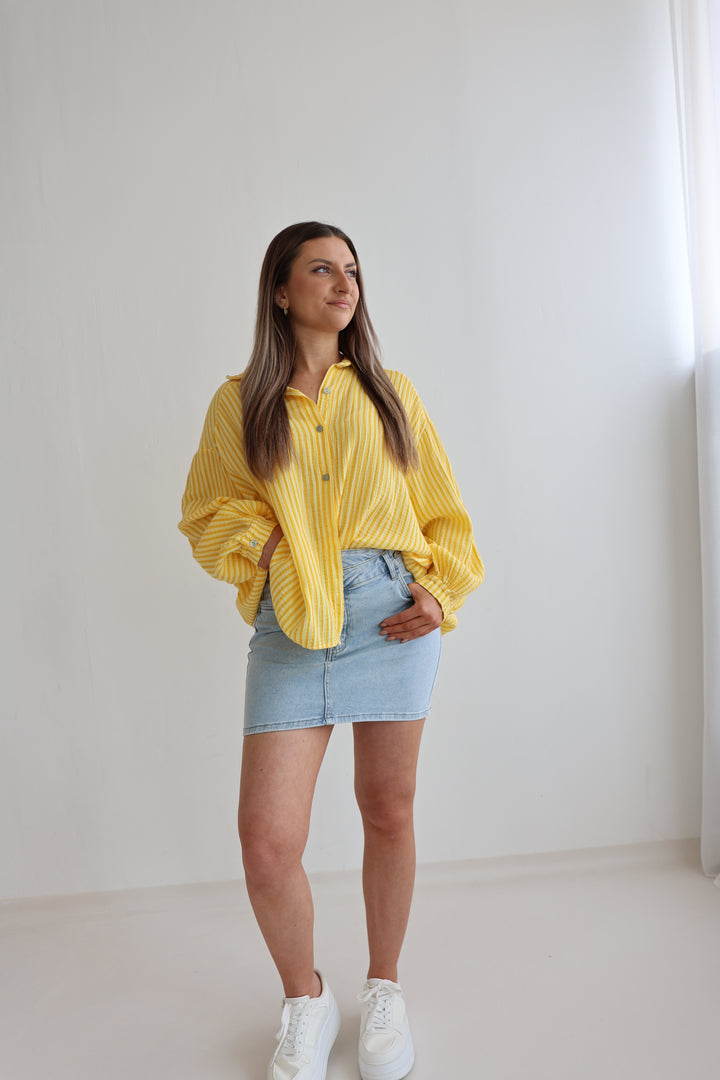 Kurzes Blusenhemd aus Musselin Wide Stripes