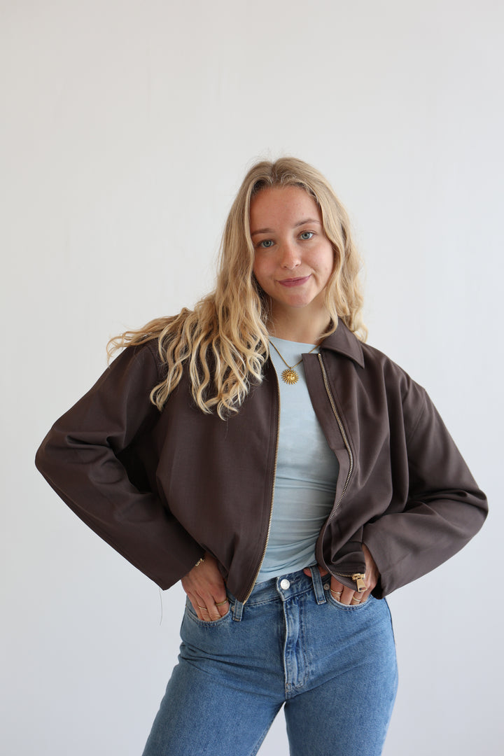 Minimal Cropped Bomber Jacket