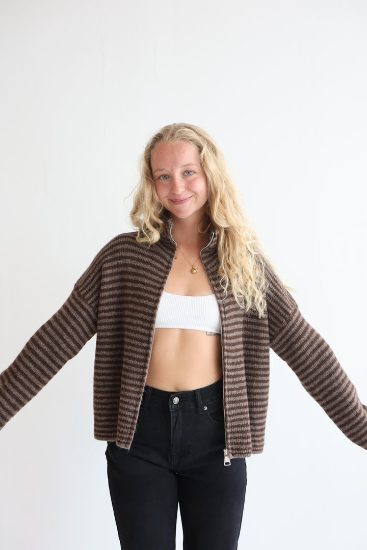 Zip Cardigan Fine Stripes