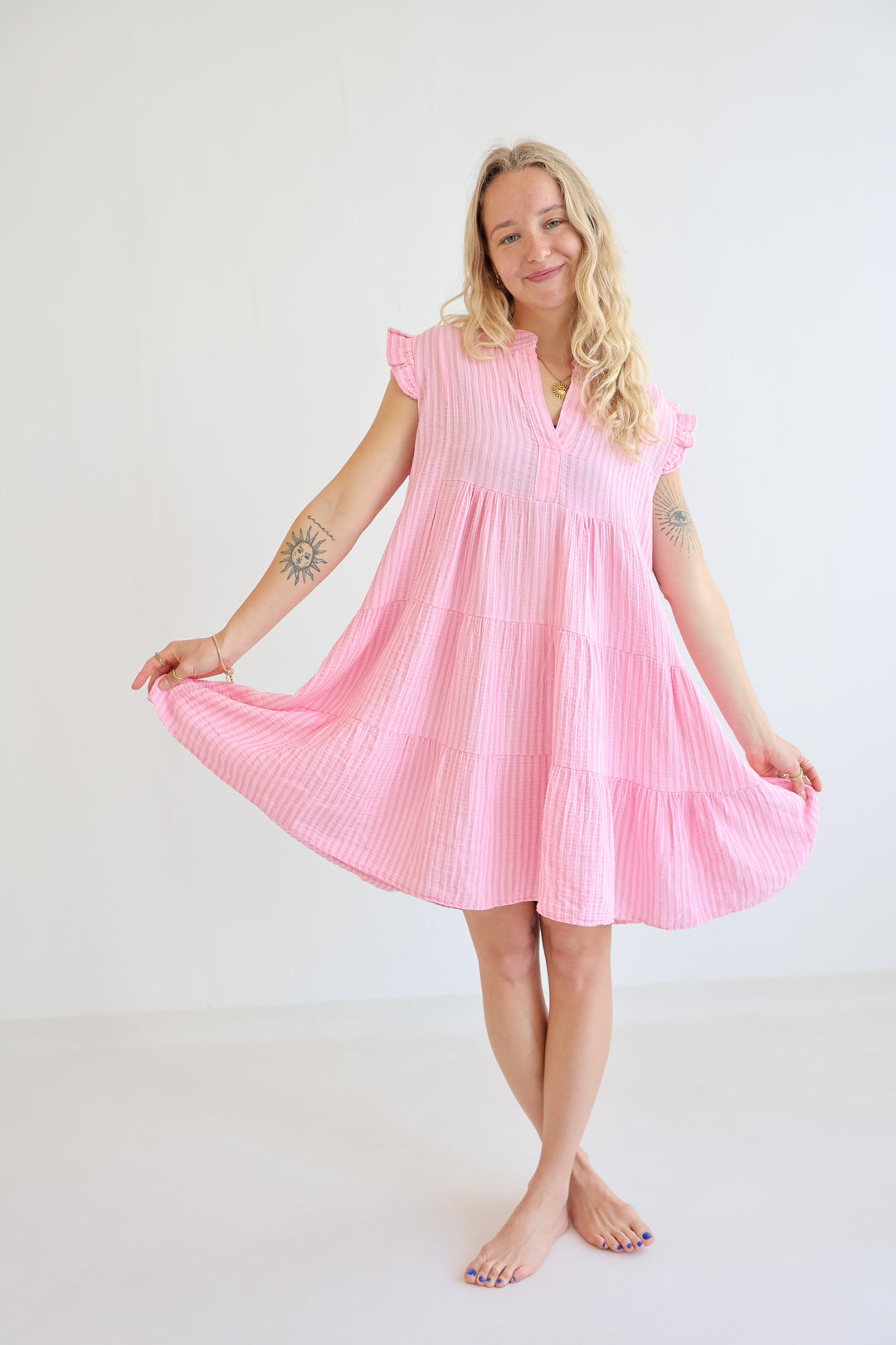 Kurzes Musselinkleid Summer Striped