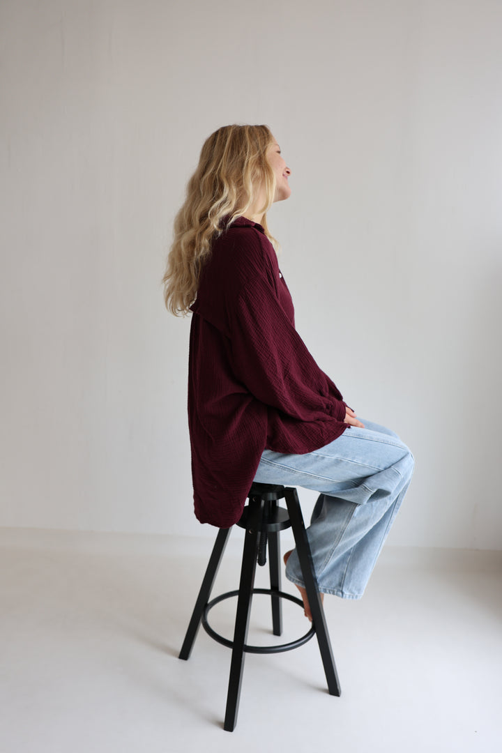 Kurzes Blusenhemd aus Musselin (einfarbig)