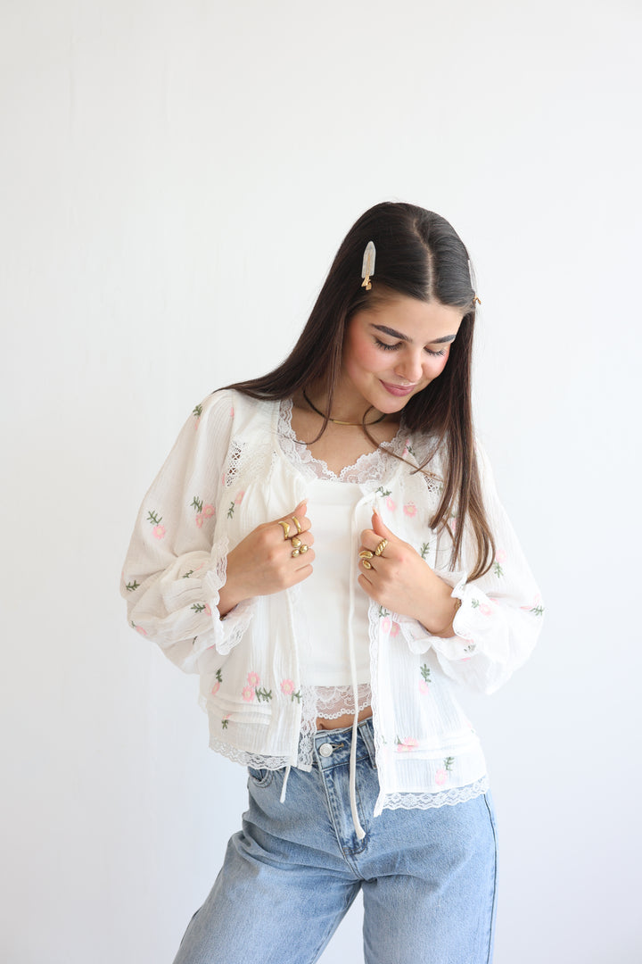 Pink Floral Musselin Cardigan