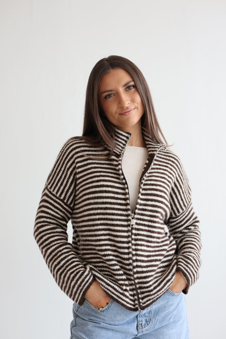 Zip Cardigan Fine Stripes