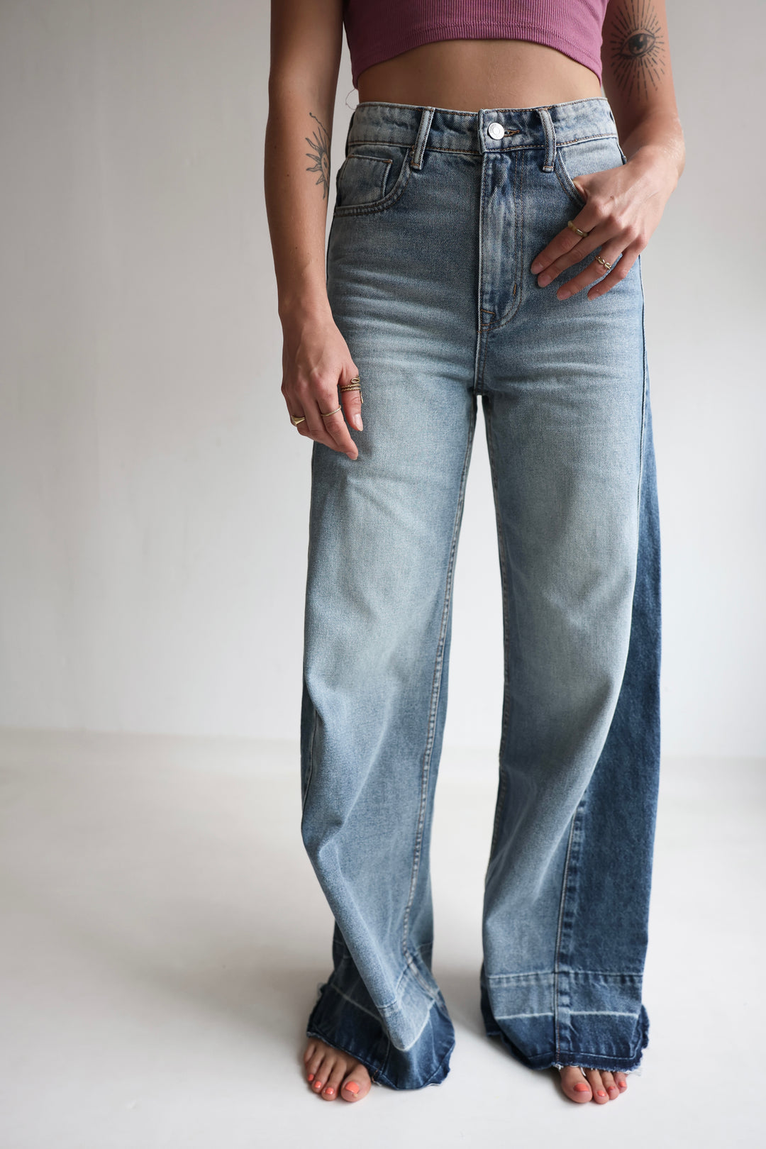 Block Fade Wide Leg Jeans