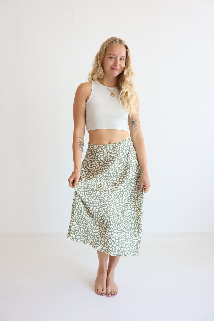 Leopard Satin Skirt