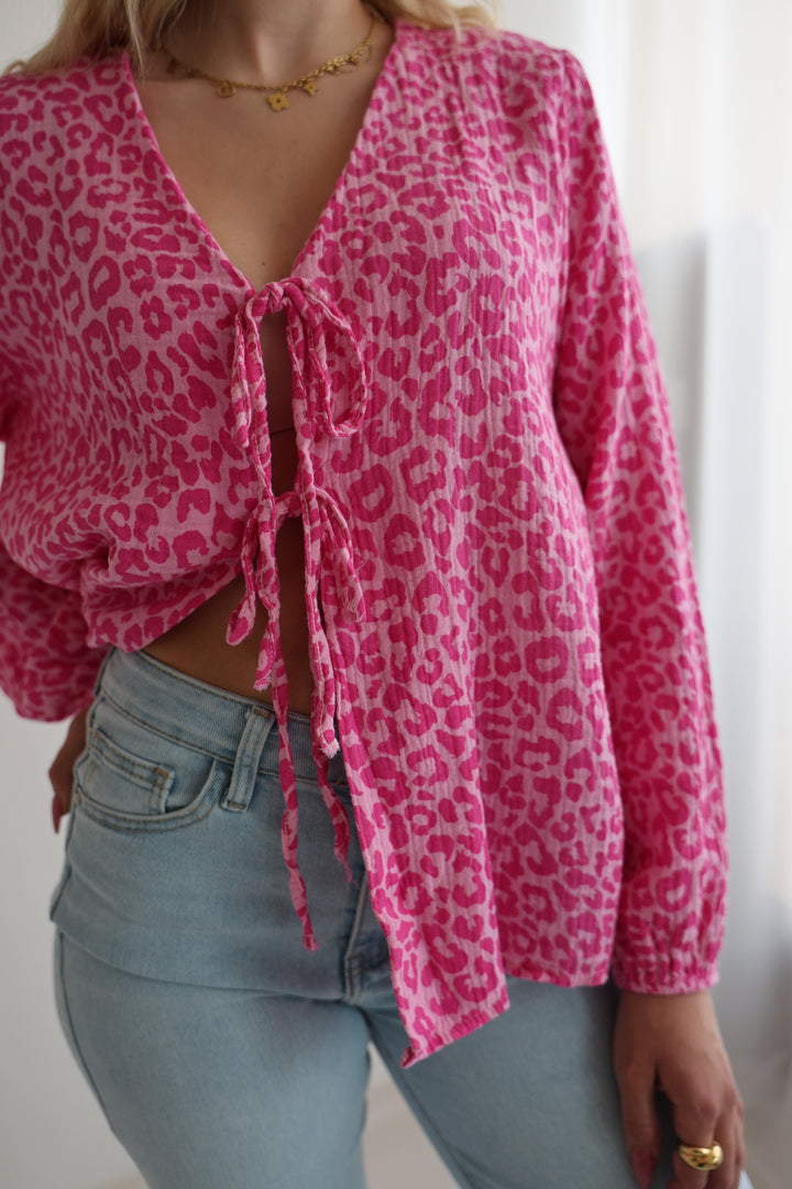 Musselinbluse zum Schnüren mit Leoprint
