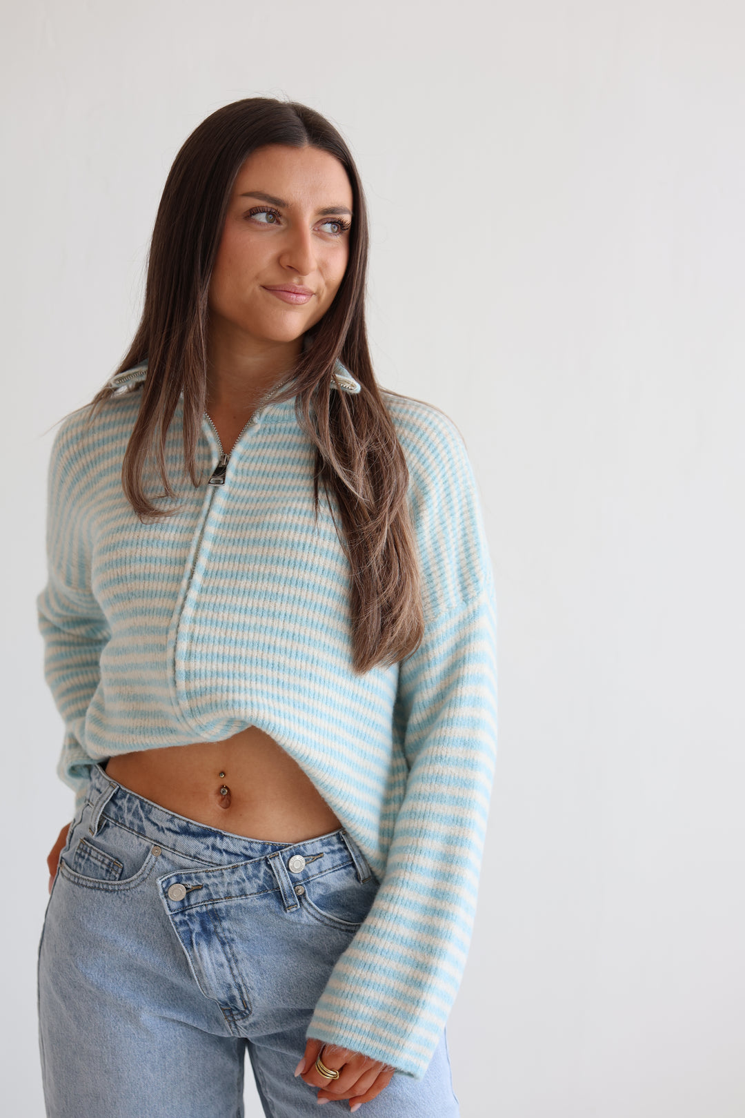 Zip Cardigan Fine Stripes