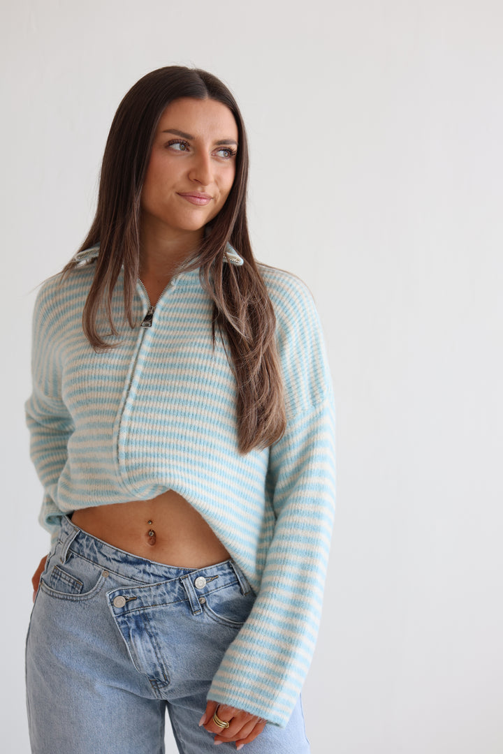 Zip Cardigan Fine Stripes