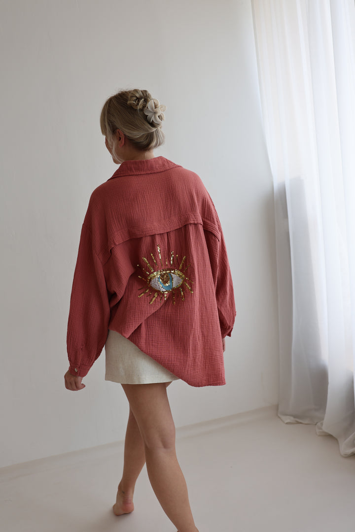 Oversize Blusenhemd aus Musselin Golden Eye