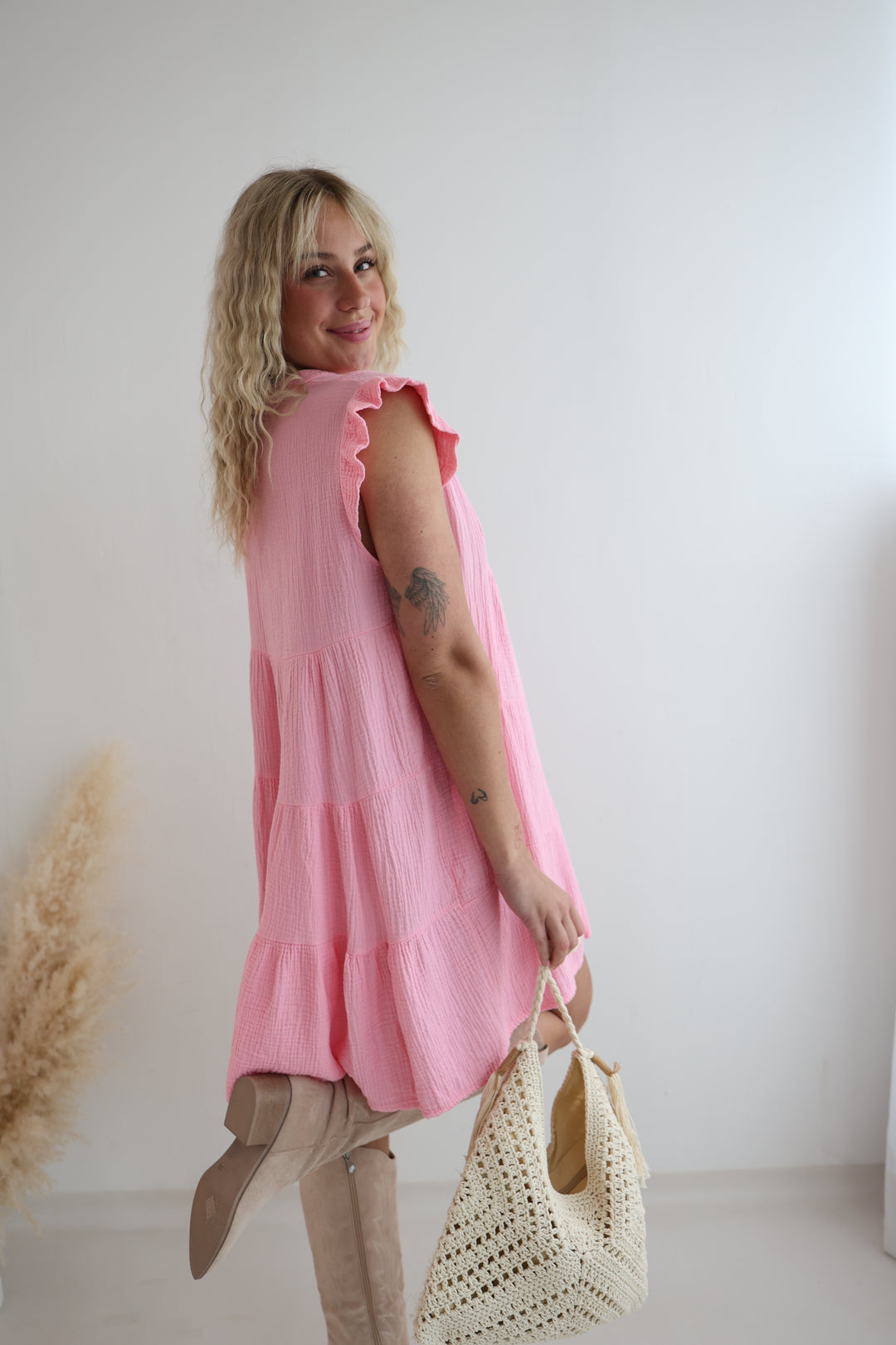 Kurzes Musselinkleid Hannah (einfarbig)