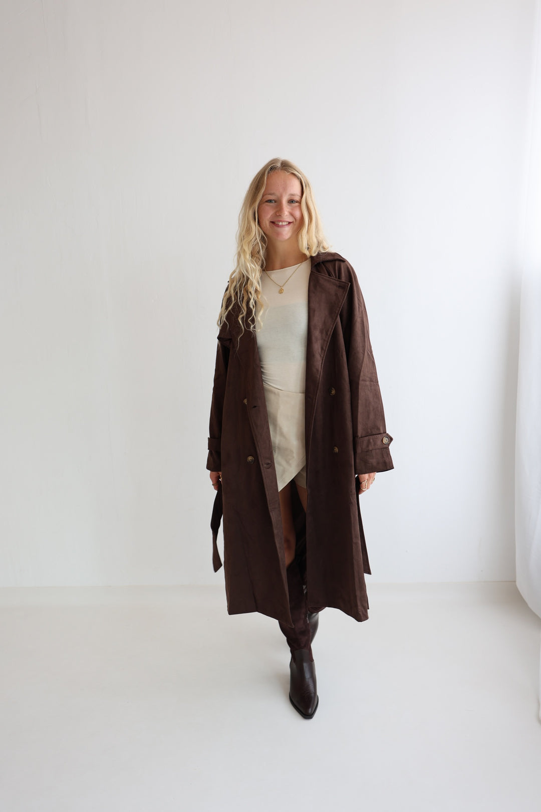 Longline Faux Suede Coat