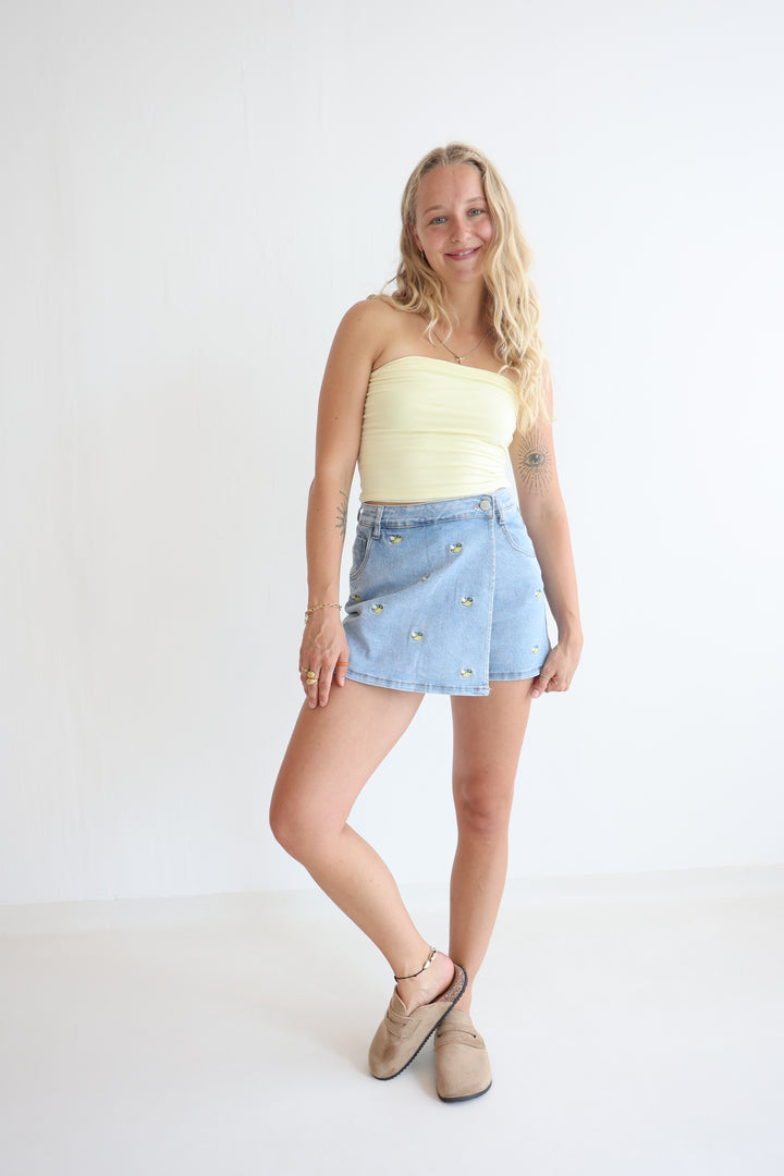 Lemon Print Denim Skirt