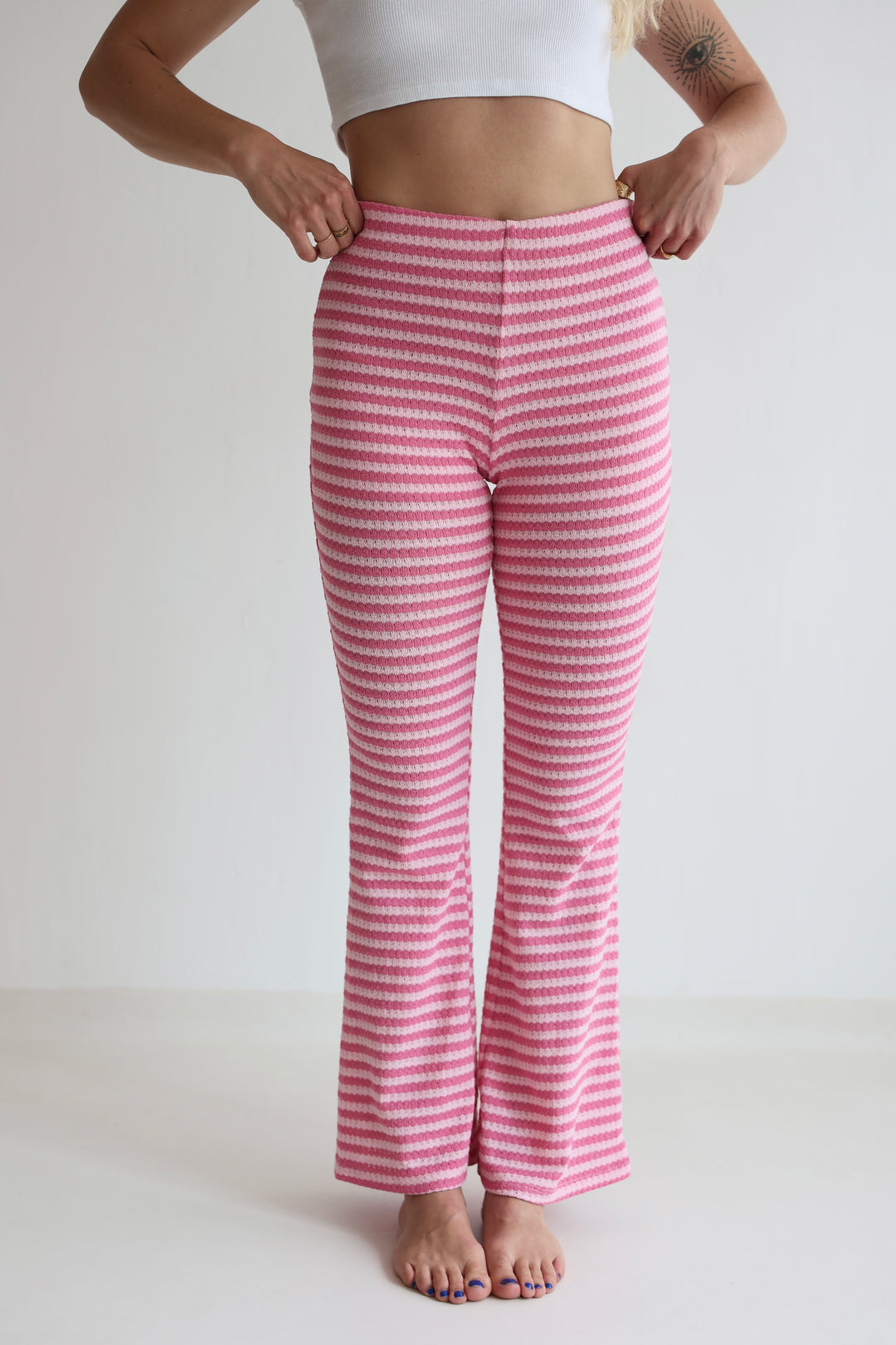 Striped Knit Flared Pants