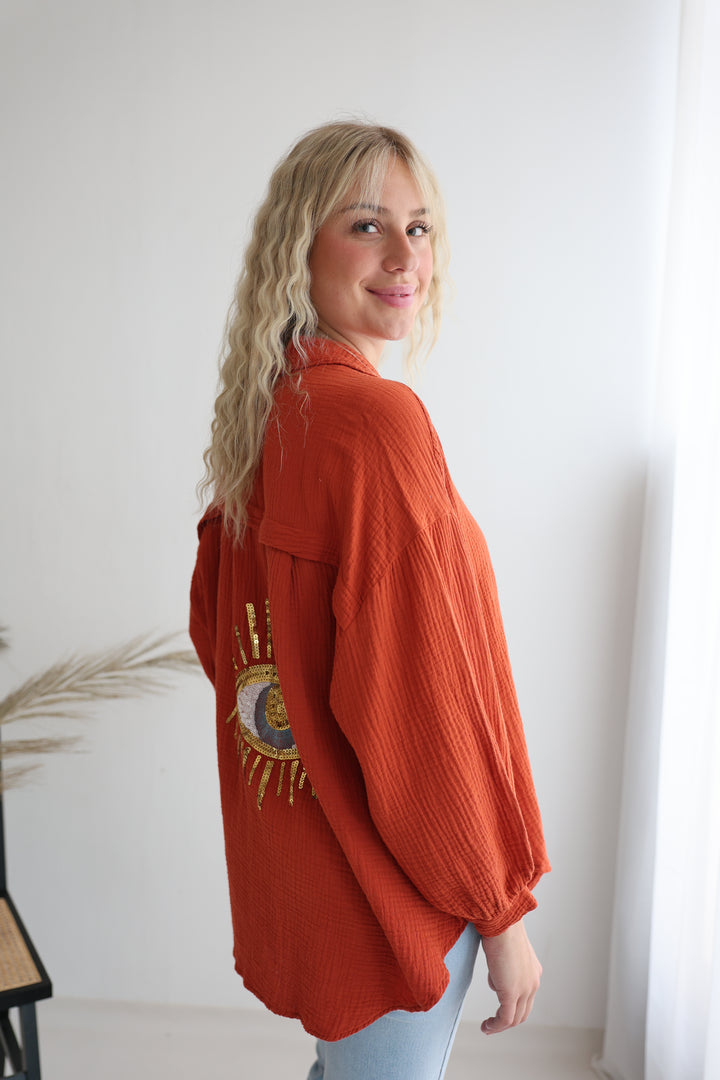 Oversize Blusenhemd aus Musselin Golden Eye