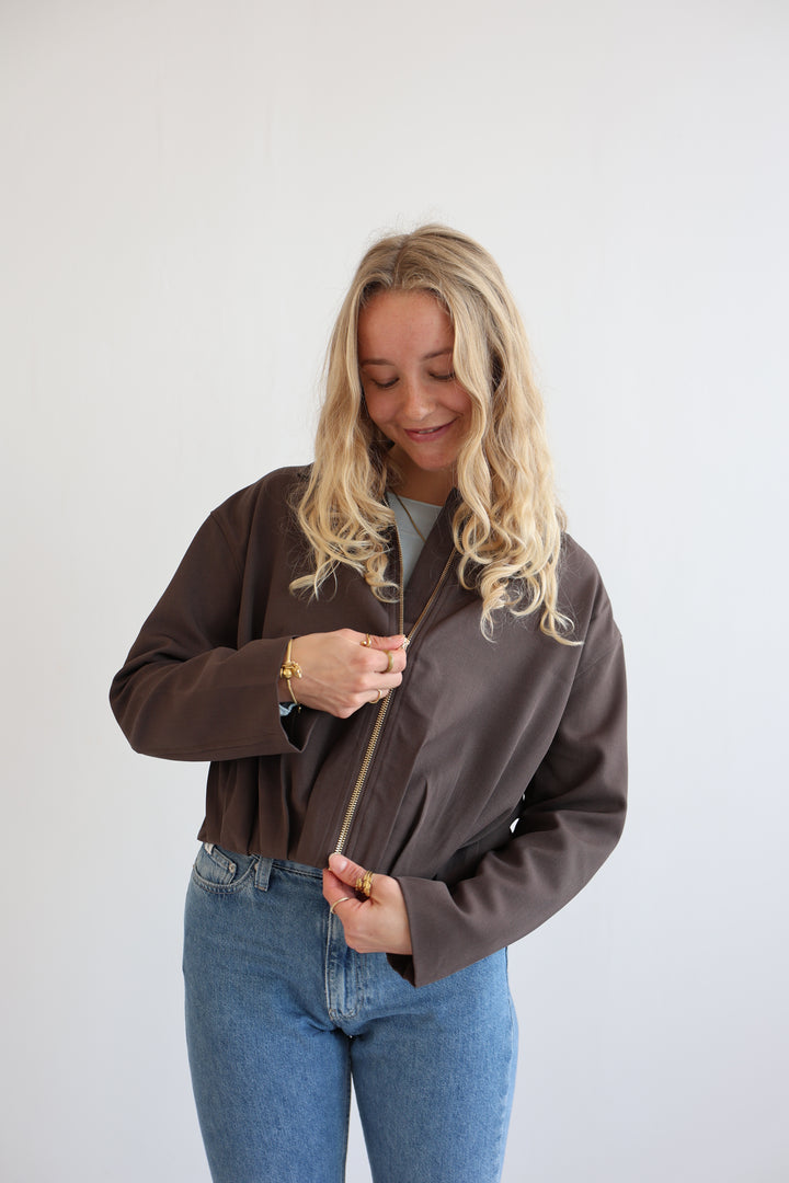 Minimal Cropped Bomber Jacket