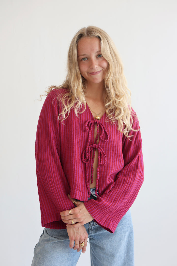 Cotton Striped Tie-Front Blouse