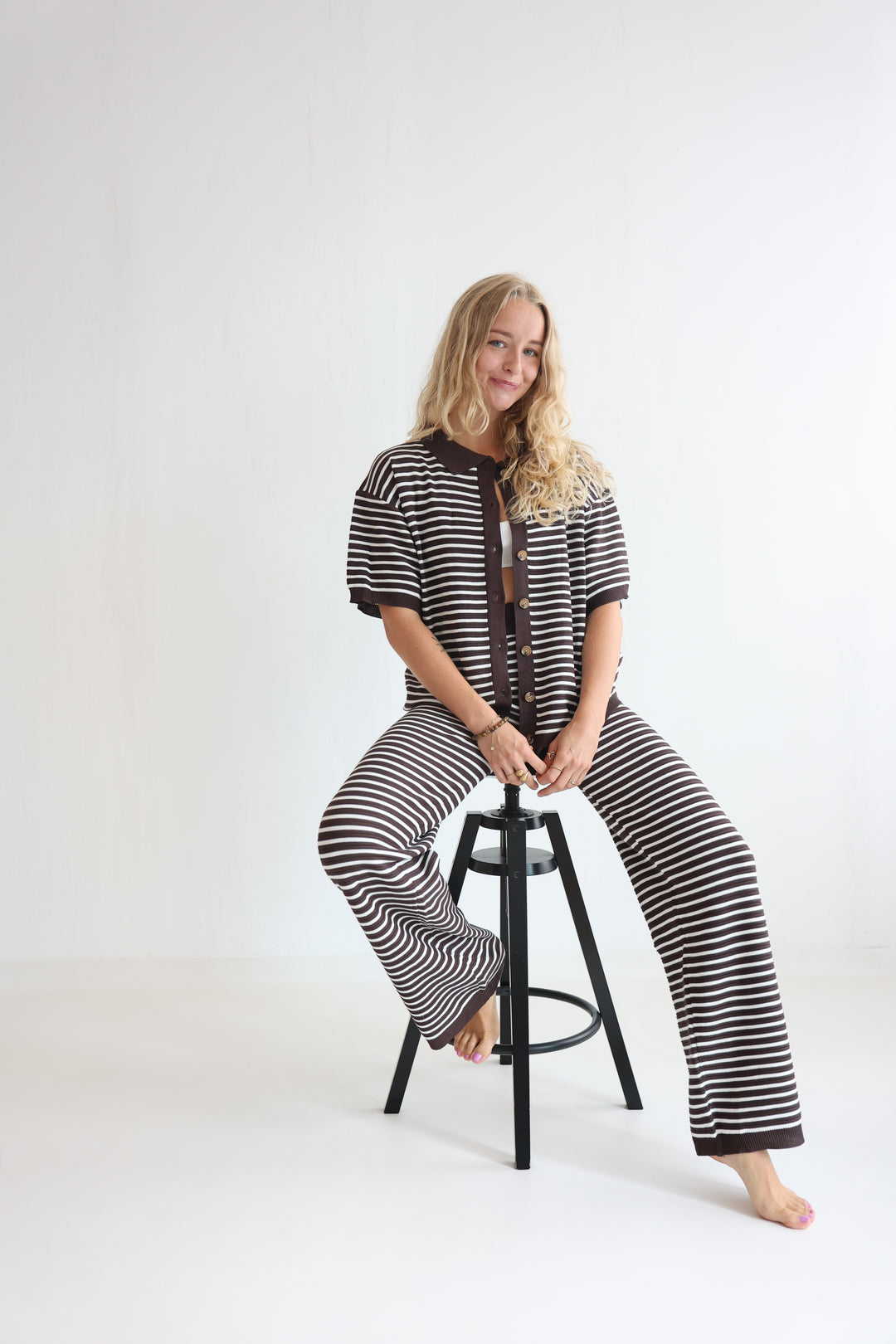 Gestreifte Hose mit Lochstrickmuster Cool Fit