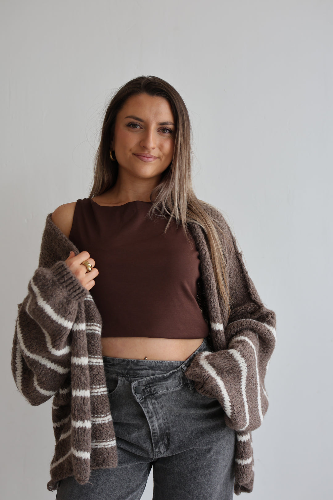 Oversize Strickcardigan Half Stripes
