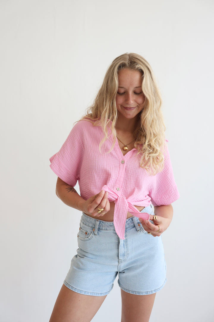 Knot Front Musselin Shirt