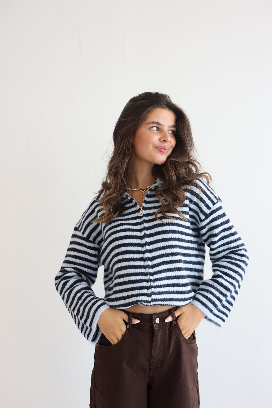 Striped Zip Cardigan