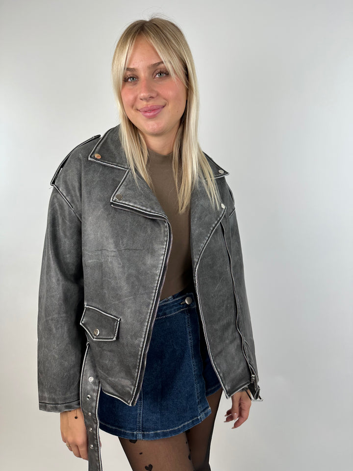 Oversize Lederjacke im Vintage Stil