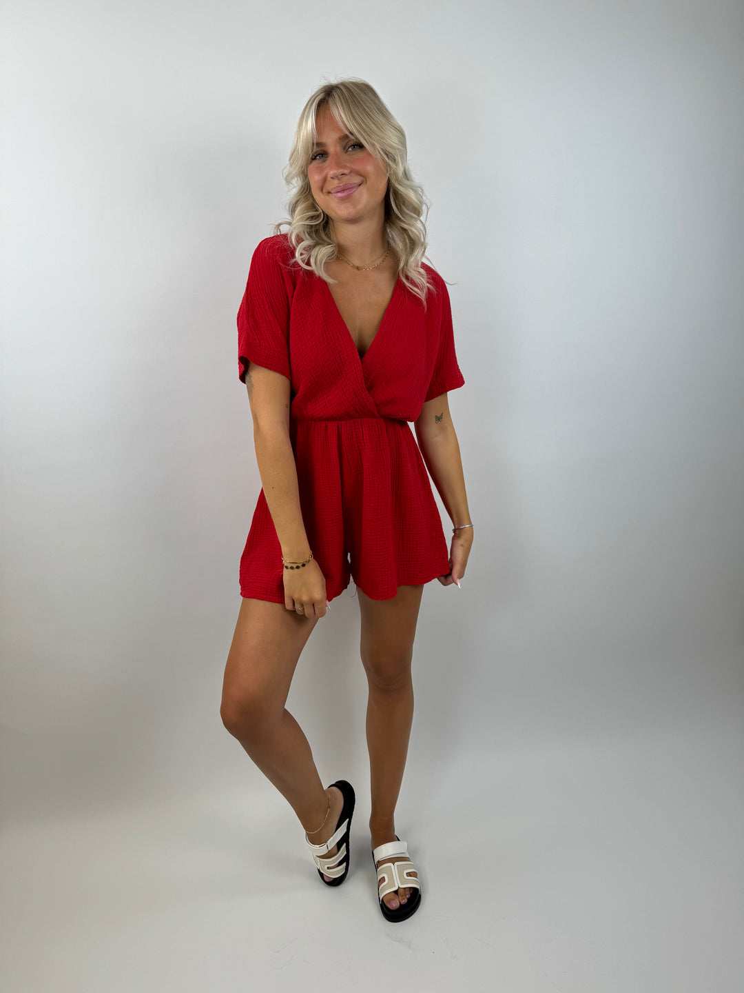 Musselin-Jumpsuit mit V-Ausschnitt Mara