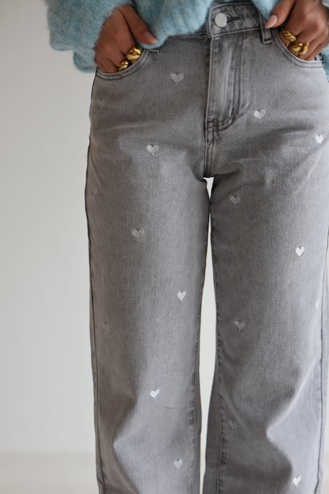 Straight Fit Jeans Grey Hearts