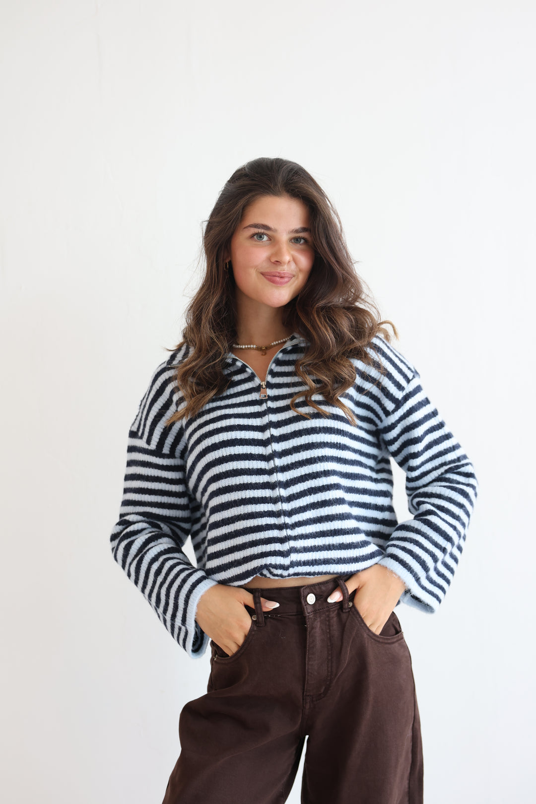 Striped Zip Cardigan