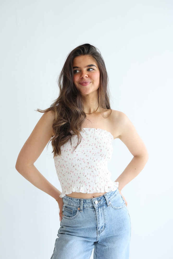 Rosy Ruffle Tube Top