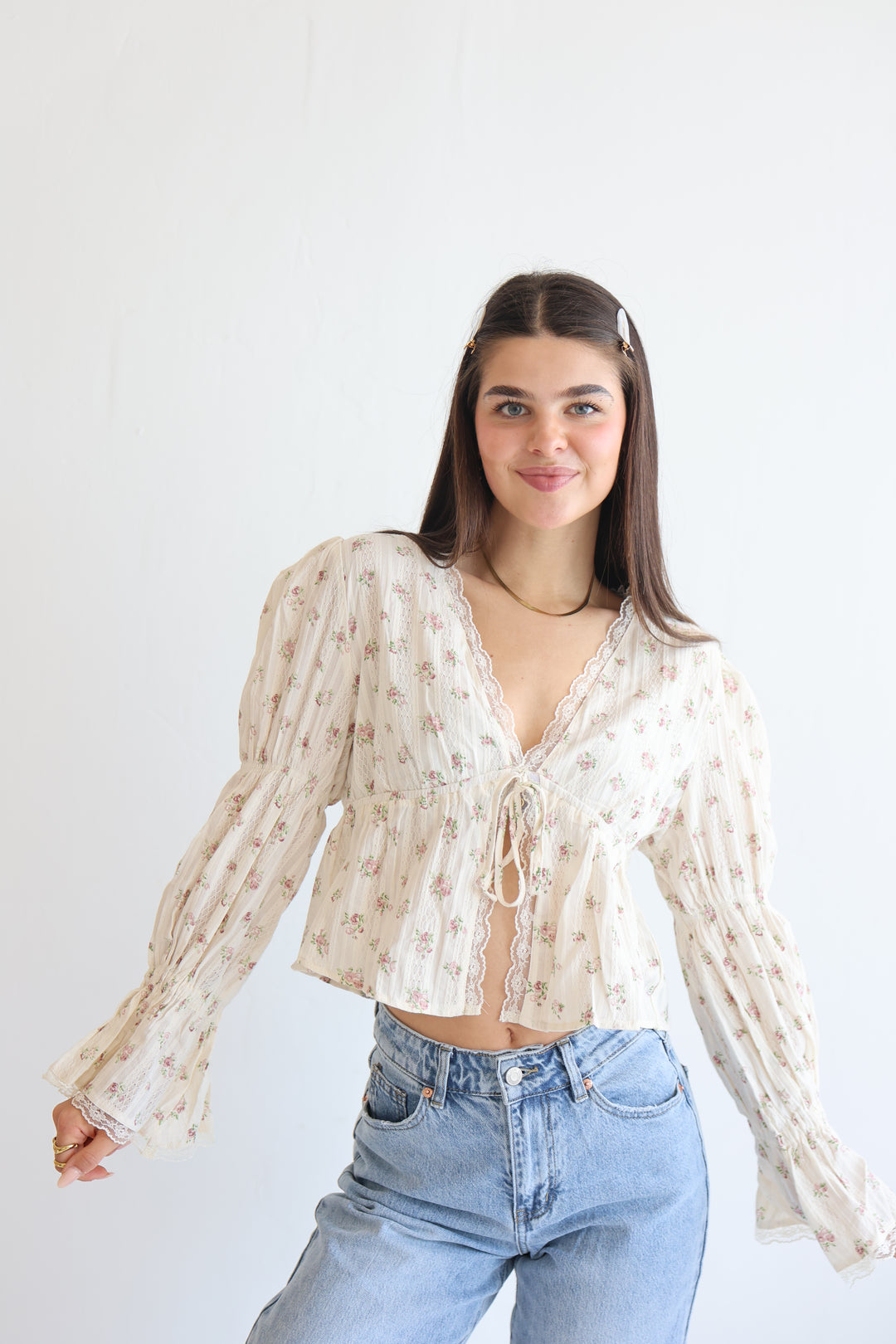 Schößchenbluse zum Schnüren Cute Roses