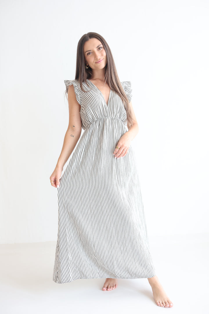 Langes Musselinkleid Casual Stripes
