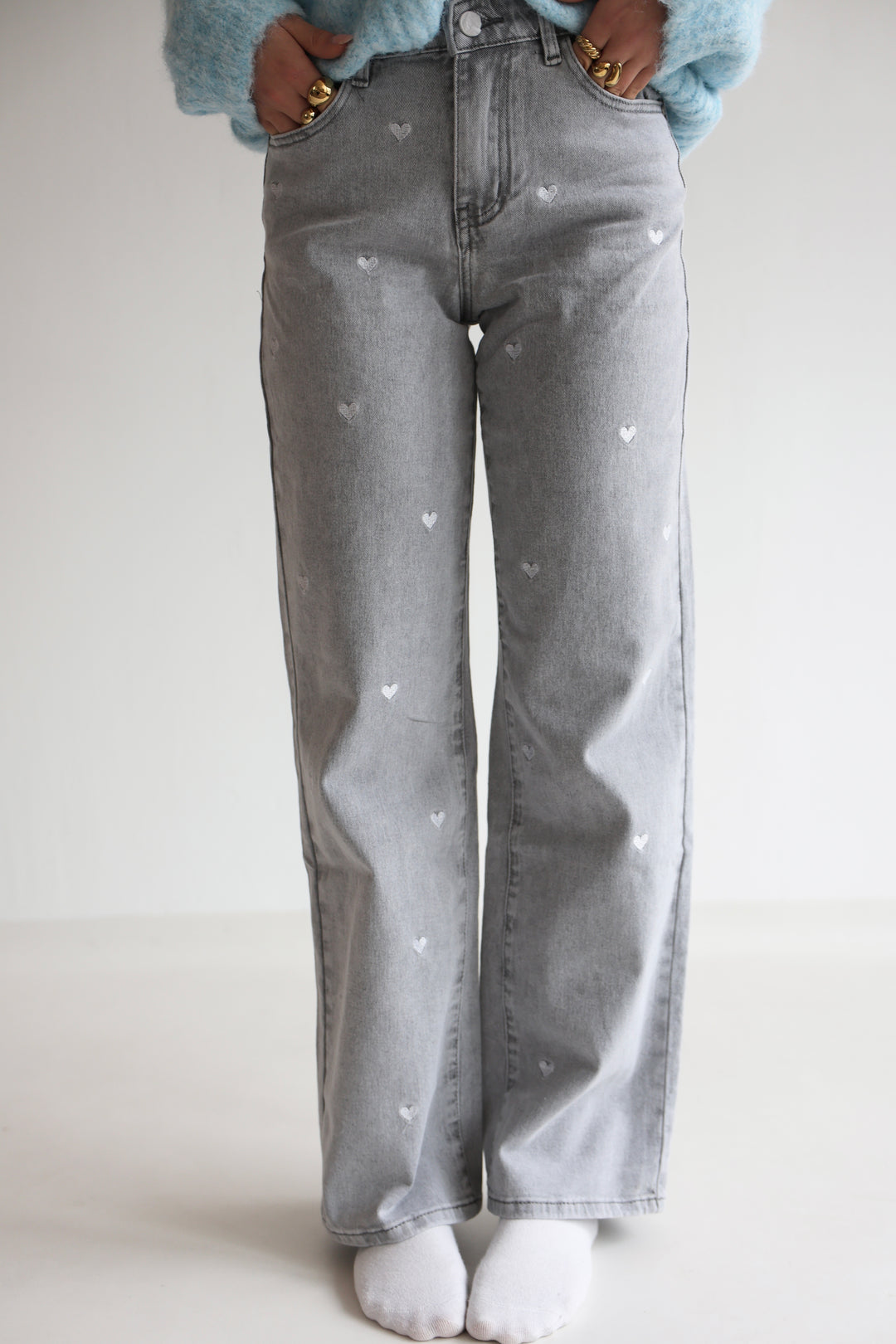 Straight Fit Jeans Grey Hearts
