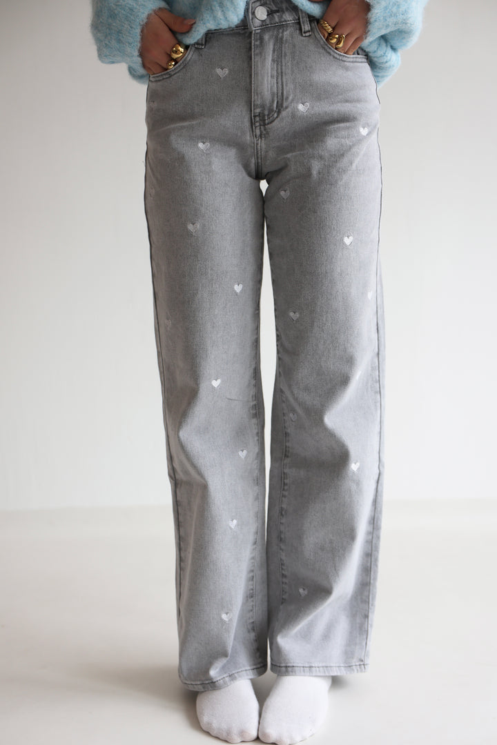 Straight Fit Jeans Grey Hearts