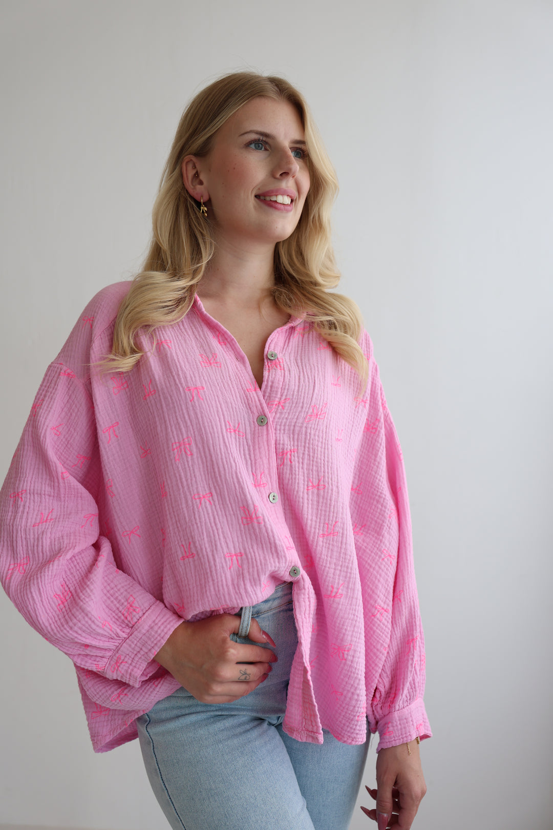 Kurzes Blusenhemd aus Musselin Beauty Bows